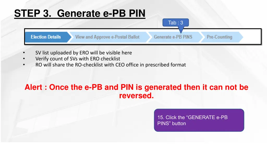 step 3 generate e pb pin