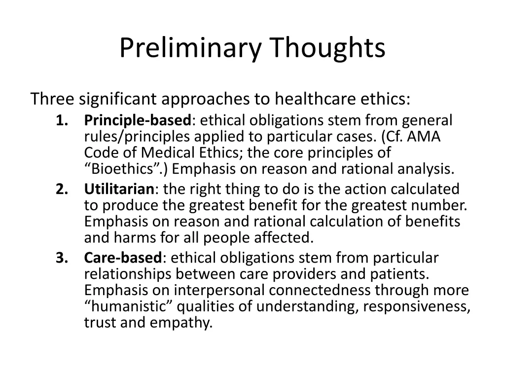 preliminary thoughts