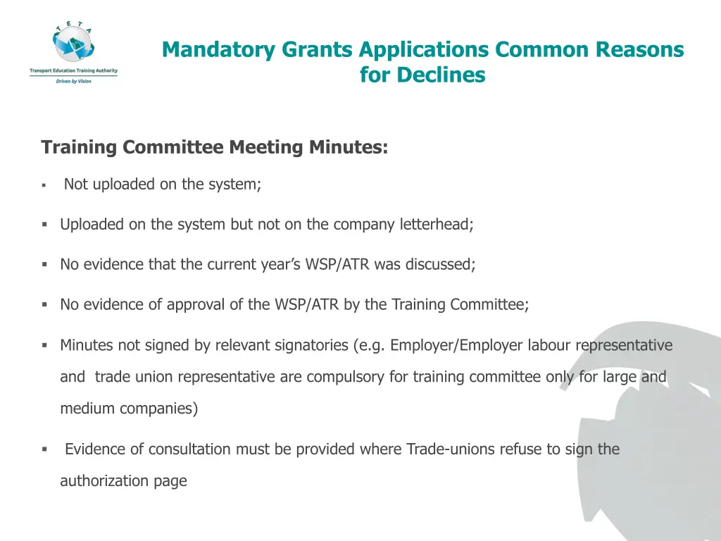 mandatory grants applications common reasons 1