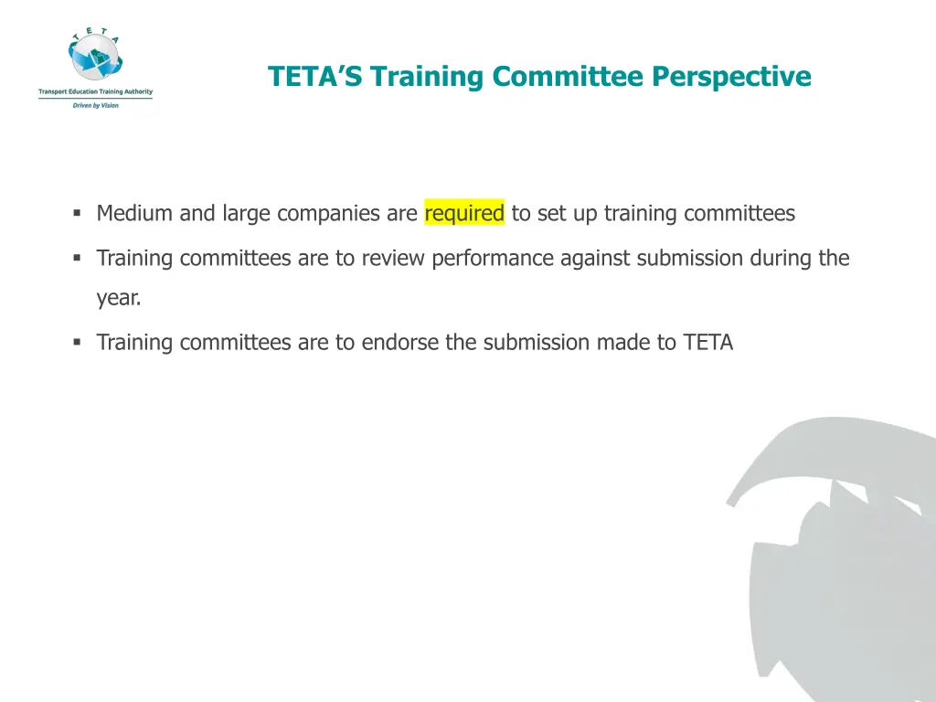 teta s training committee perspective