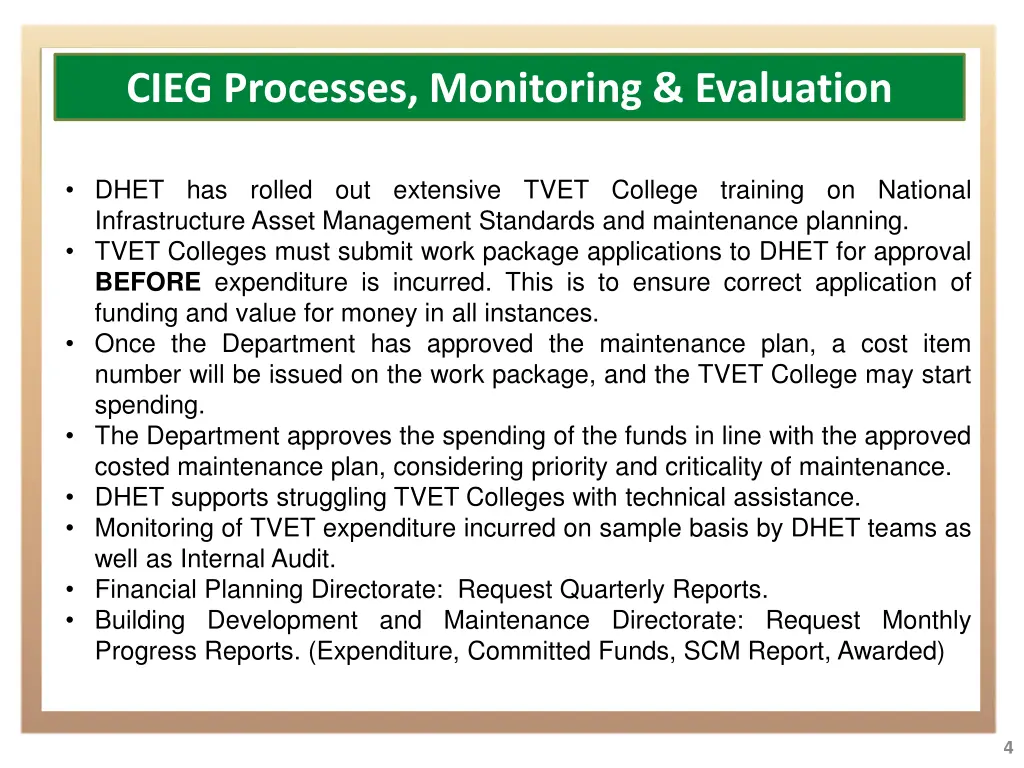 cieg processes monitoring evaluation