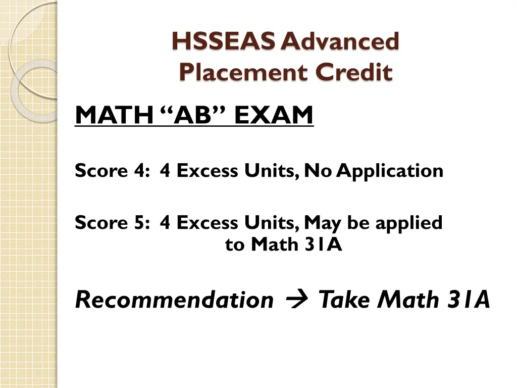 hsseas advanced placement credit