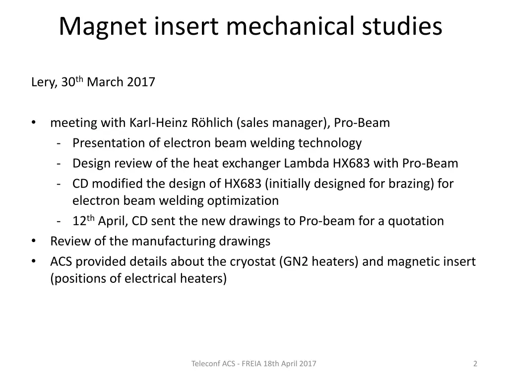 magnet insert mechanical studies