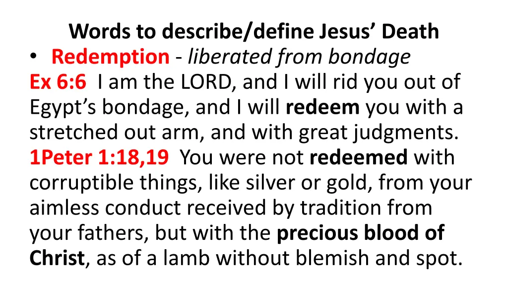 words to describe define jesus death redemption