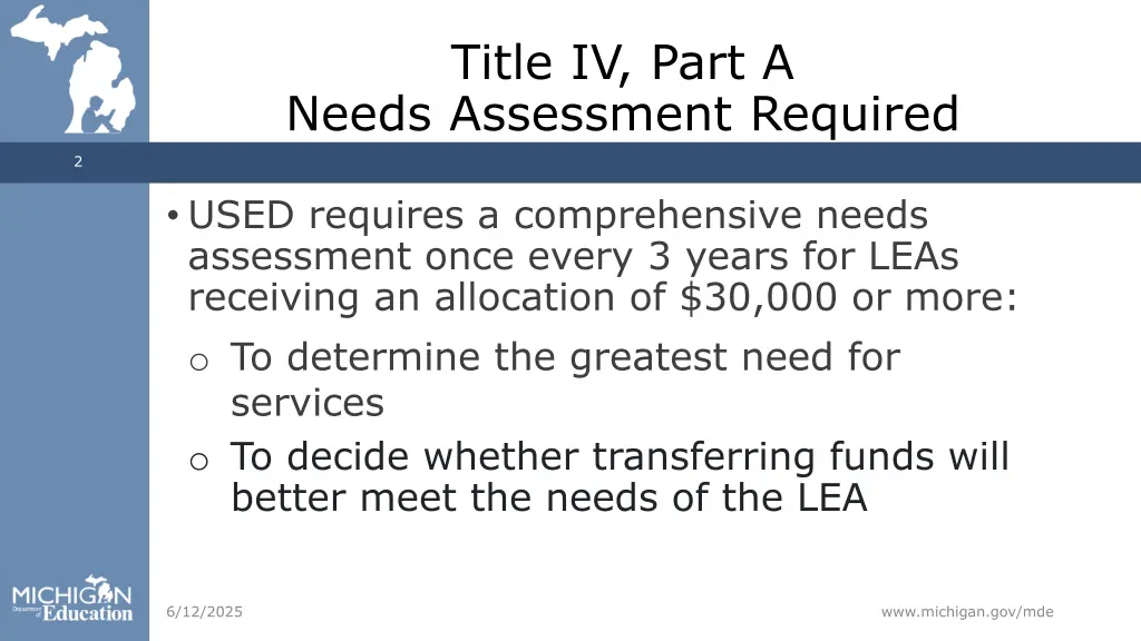 title iv part a needs assessment required
