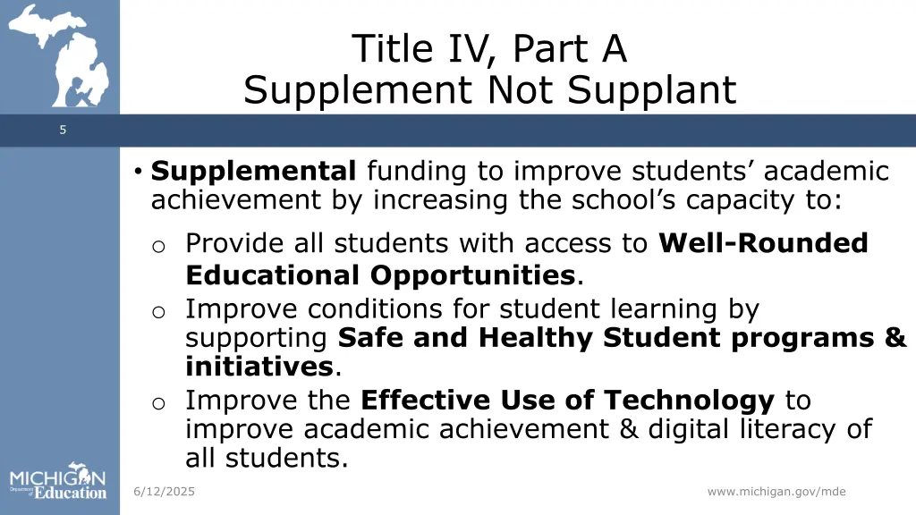 title iv part a supplement not supplant