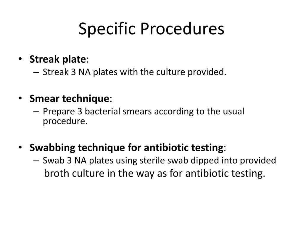 specific procedures
