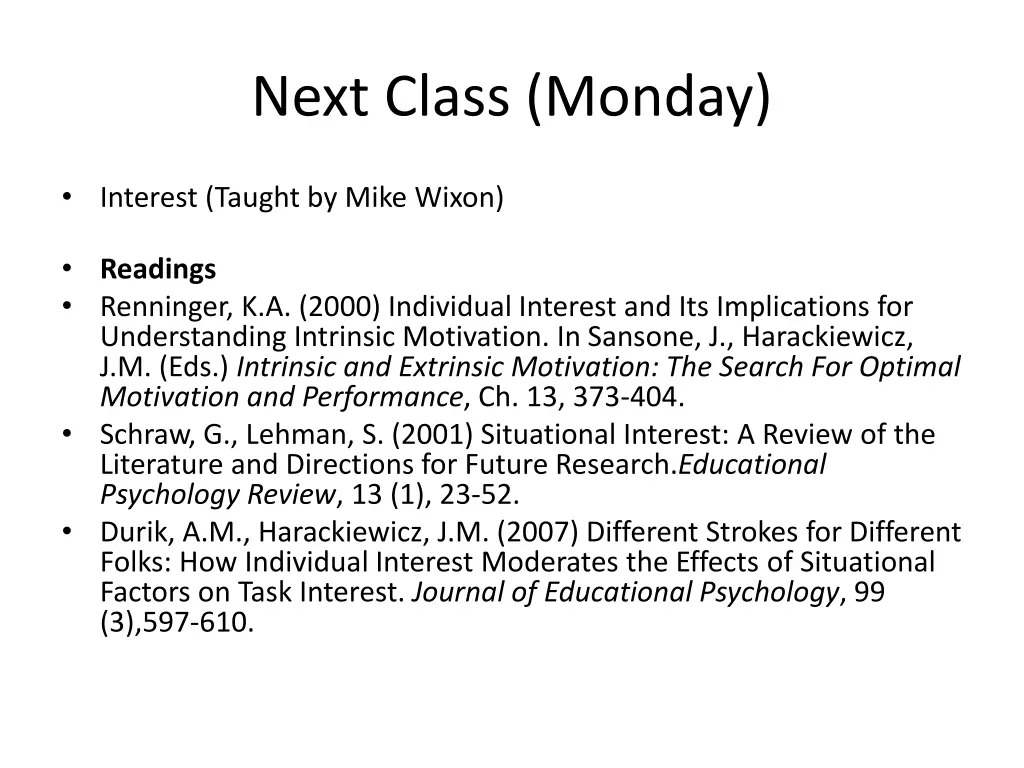 next class monday