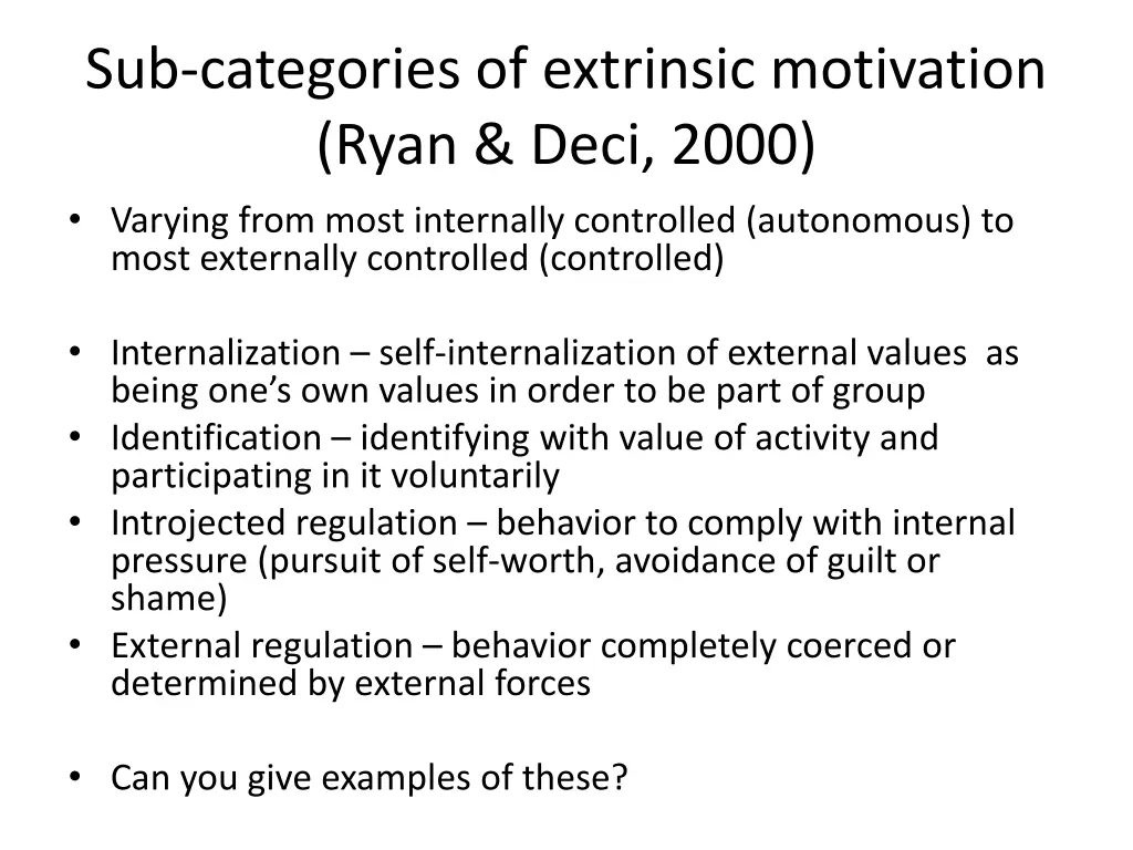 sub categories of extrinsic motivation ryan deci