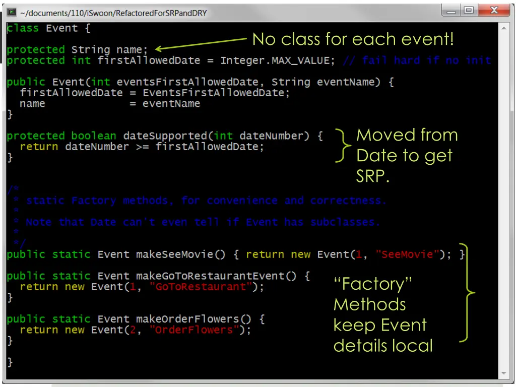 refactored iswoon design cont d no class for each