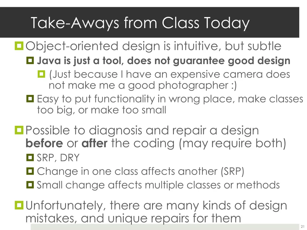 take aways from class today