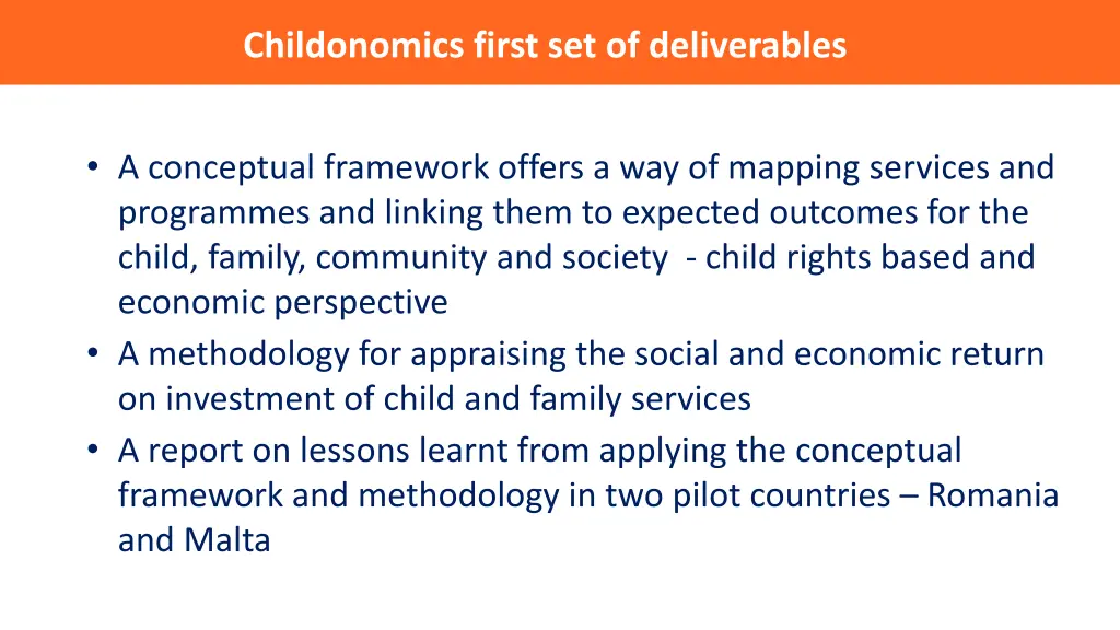 childonomics first set of deliverables
