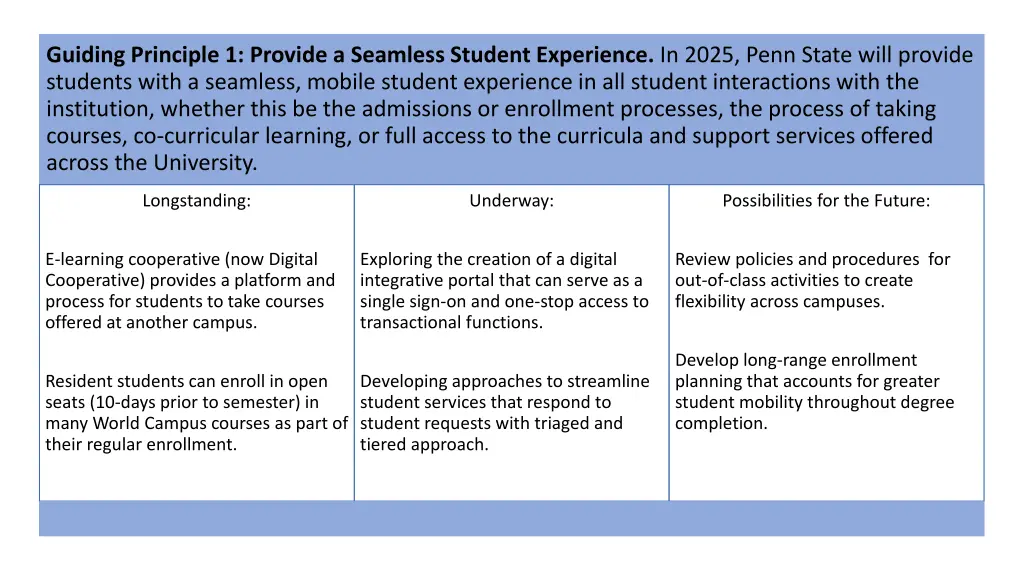 guiding principle 1 provide a seamless student