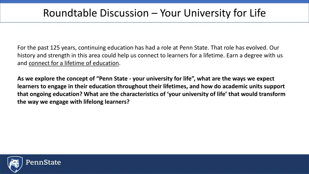 roundtable discussion your university for life