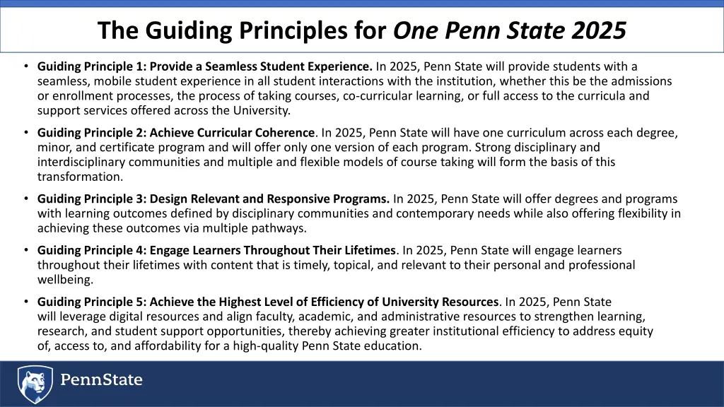 the guiding principles for one penn state 2025