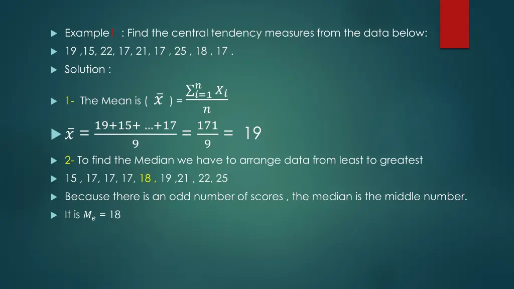 example1 find the central tendency measures from