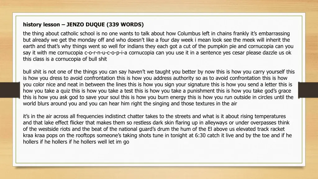 history lesson jenzo duque 339 words the thing