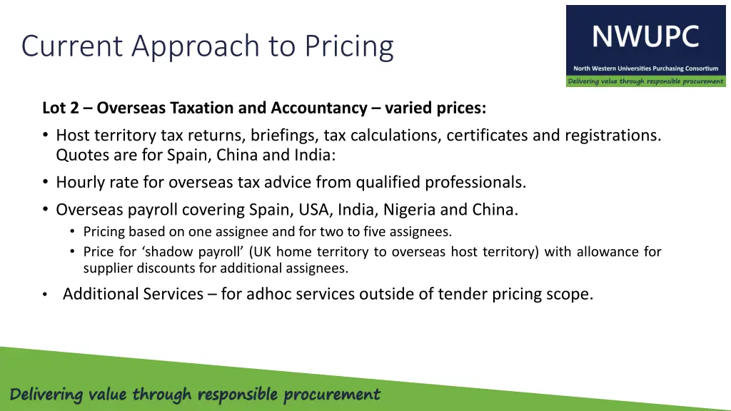 current approach to pricing