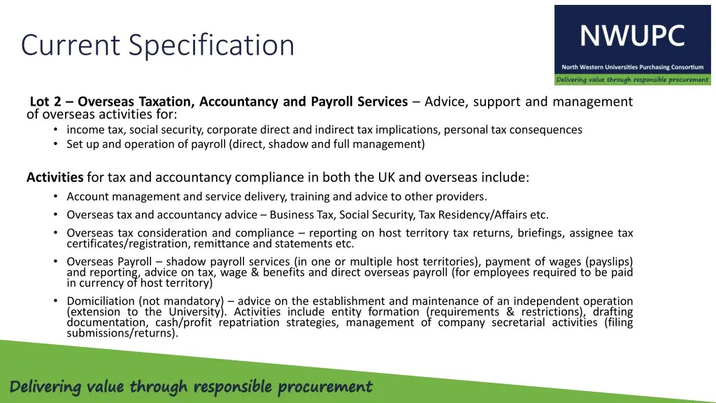 current specification