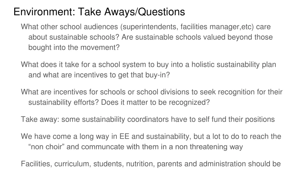 environment take aways questions