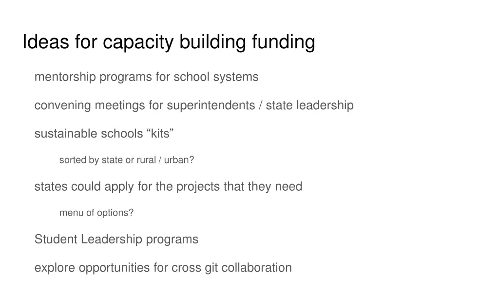 ideas for capacity building funding