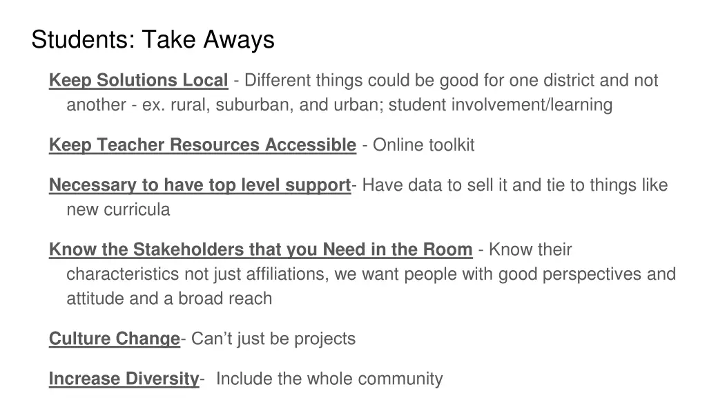 students take aways
