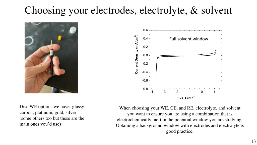 choosing your electrodes electrolyte solvent
