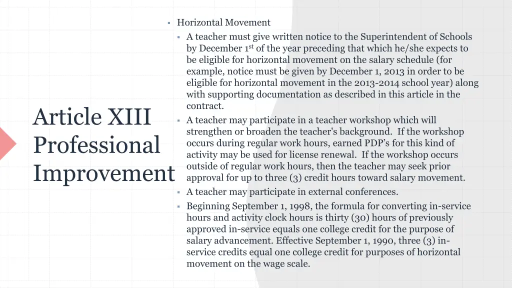 horizontal movement a teacher must give written