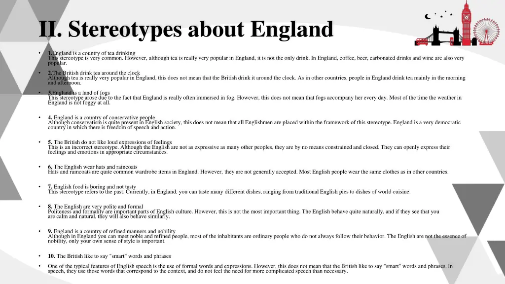 ii stereotypes about england