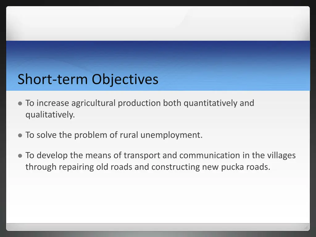 short term objectives