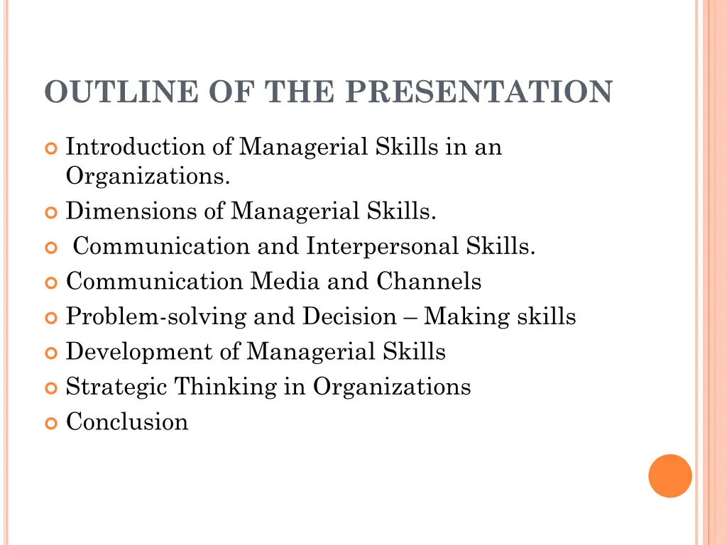 outline of the presentation