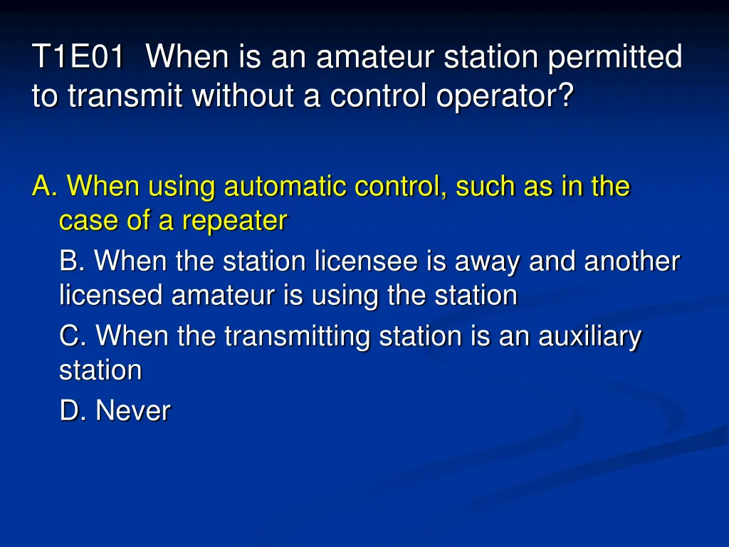 t1e01 when is an amateur station permitted 1