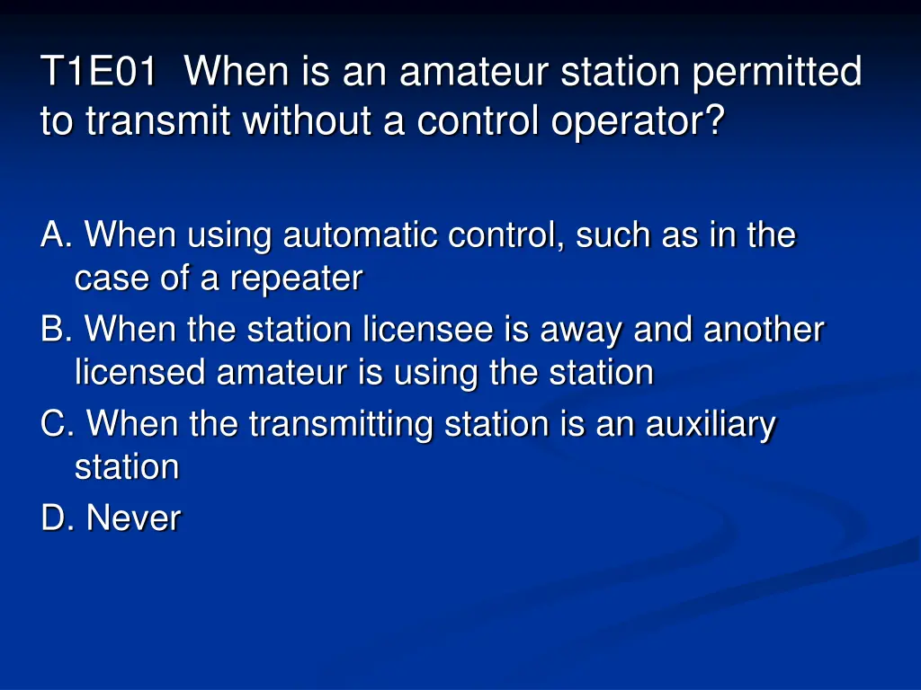 t1e01 when is an amateur station permitted