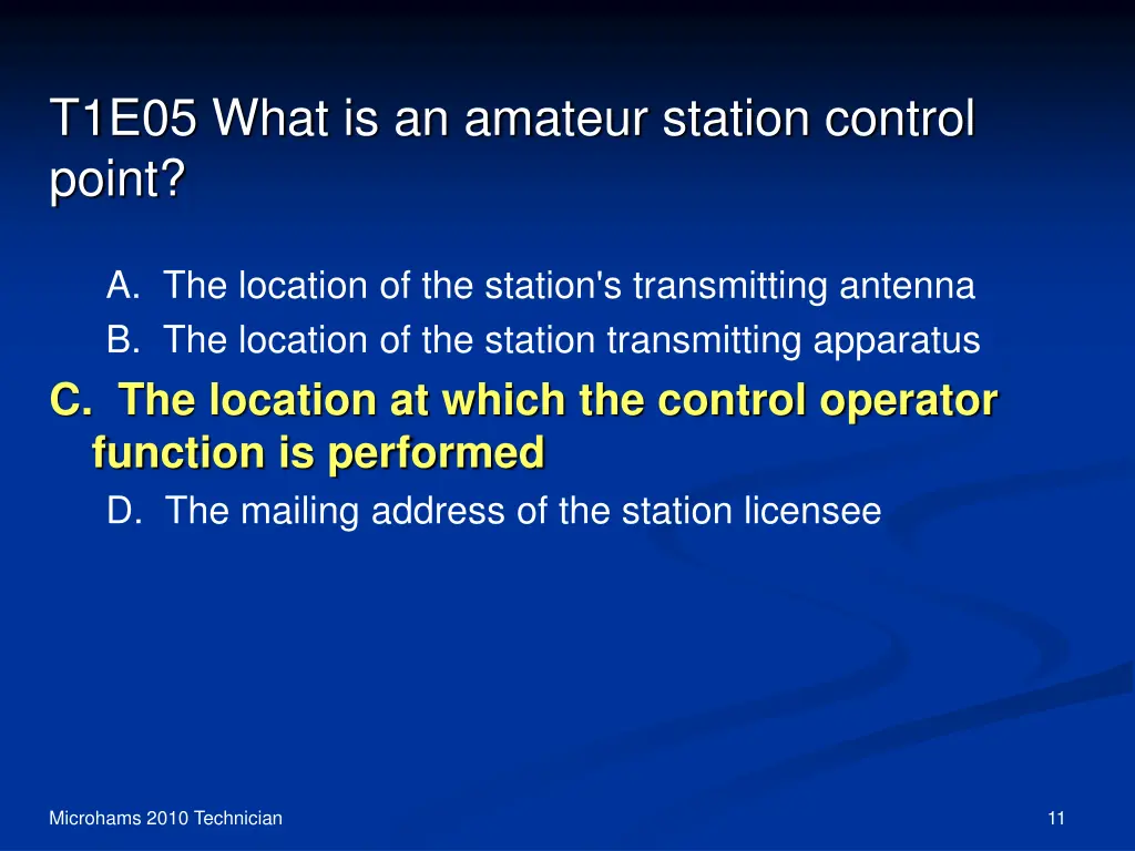 t1e05 what is an amateur station control point 1