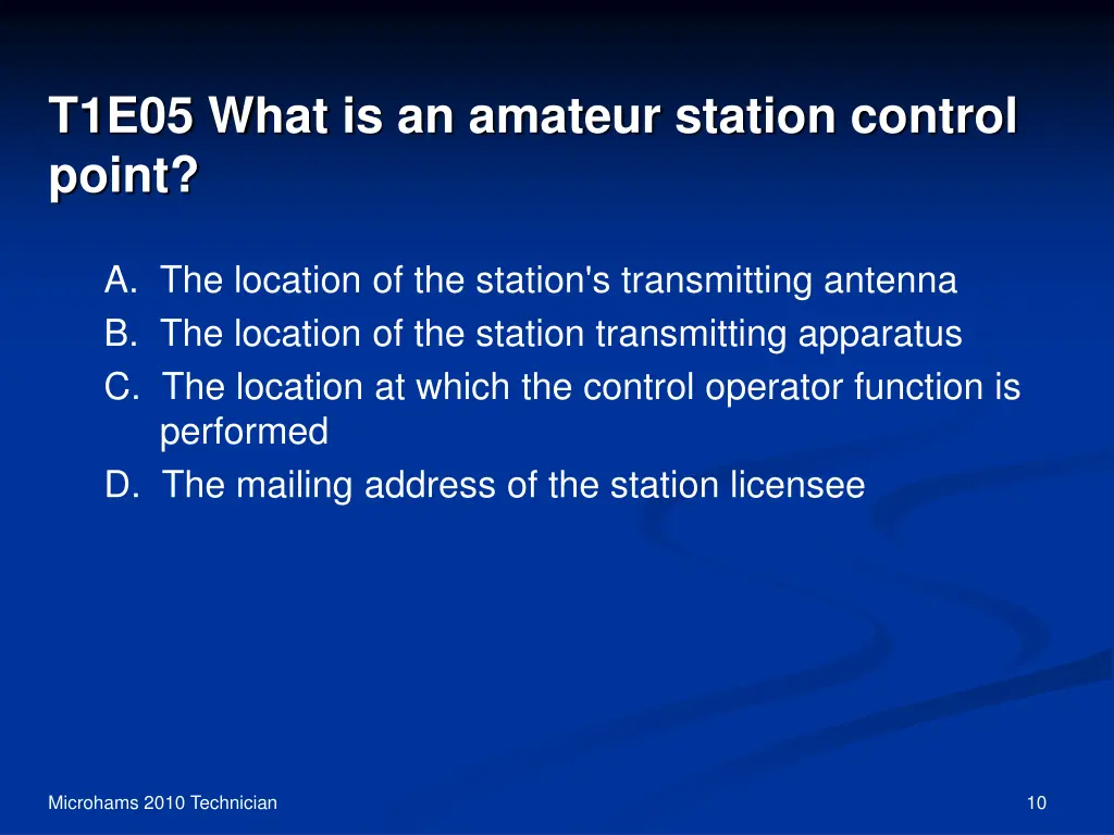 t1e05 what is an amateur station control point
