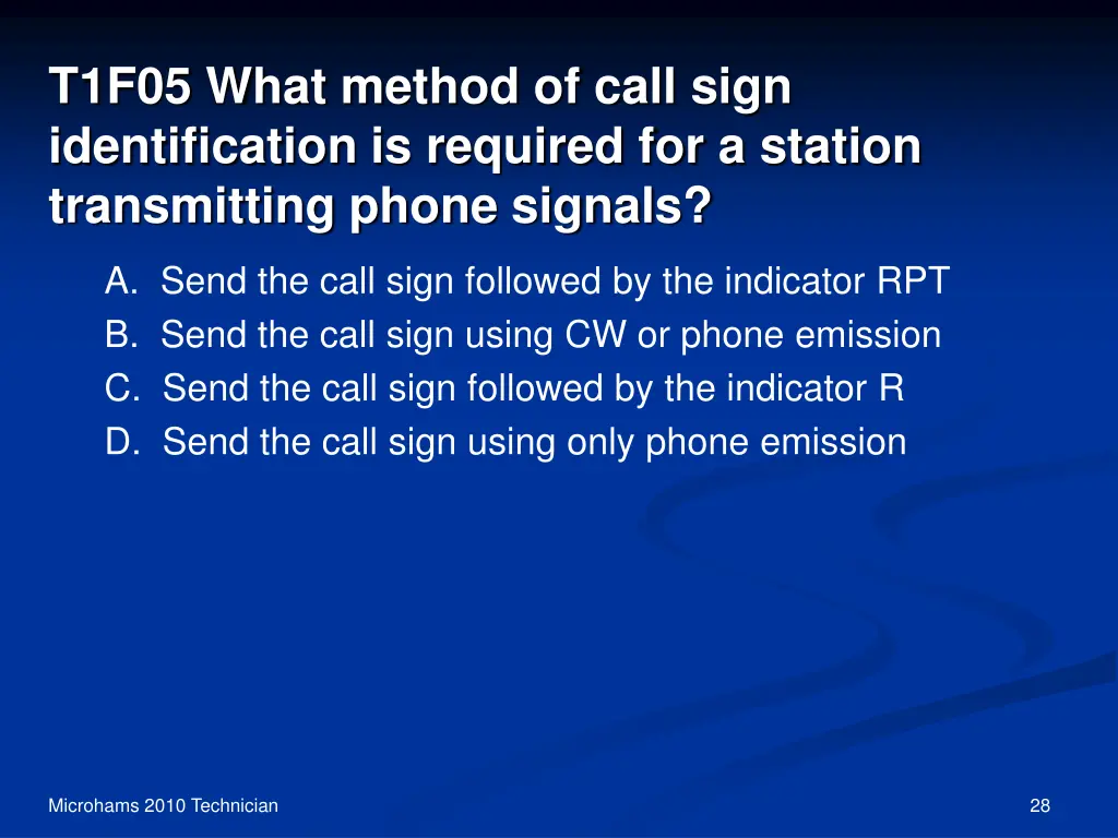 t1f05 what method of call sign identification