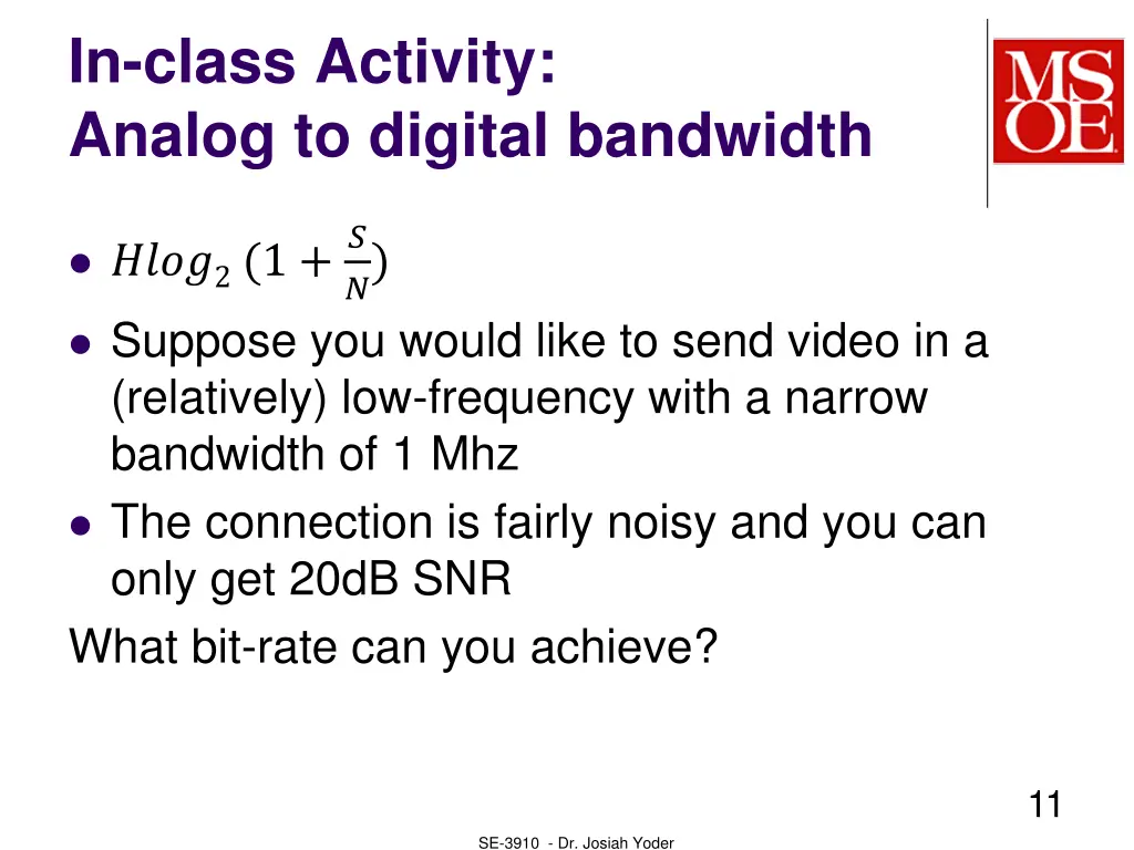 in class activity analog to digital bandwidth