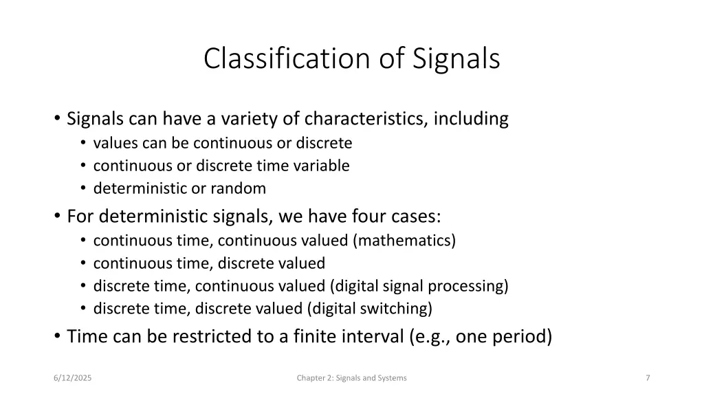 classification of signals