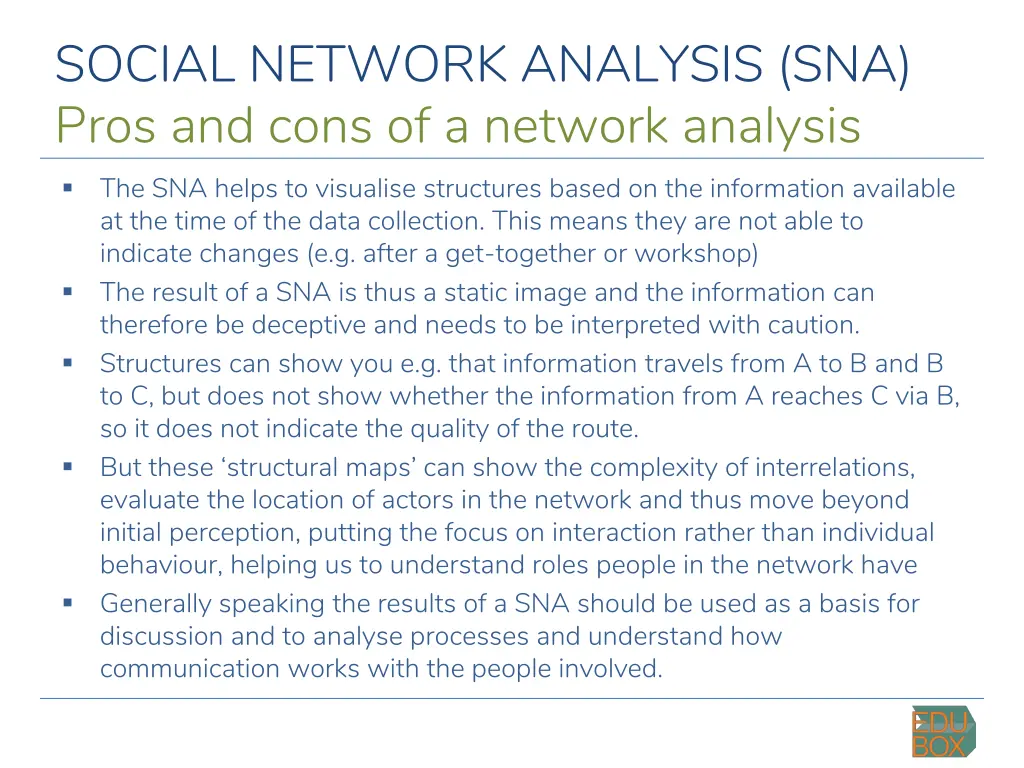 social network analysis sna pros and cons