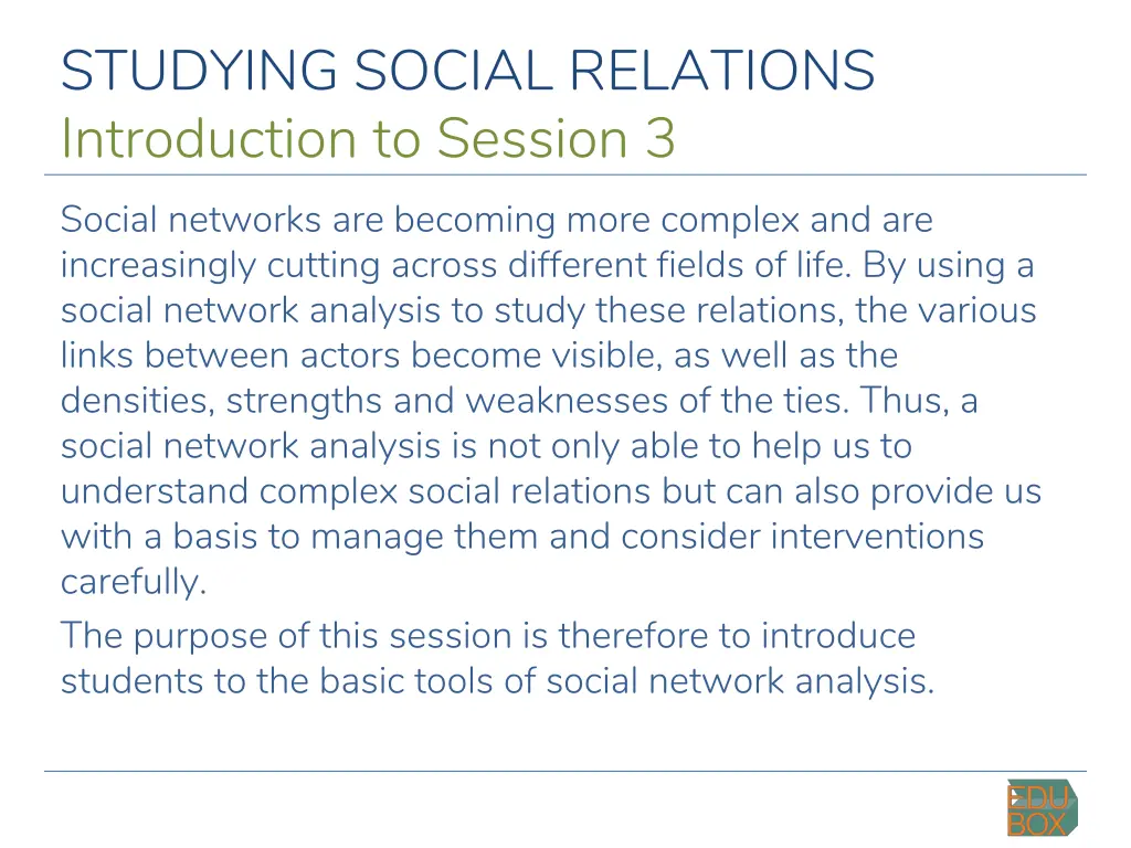 studying social relations introduction to session