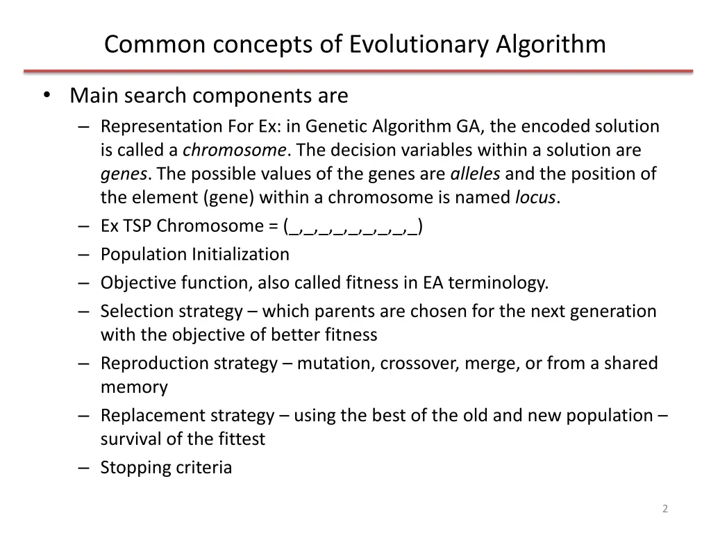 common concepts of evolutionary algorithm