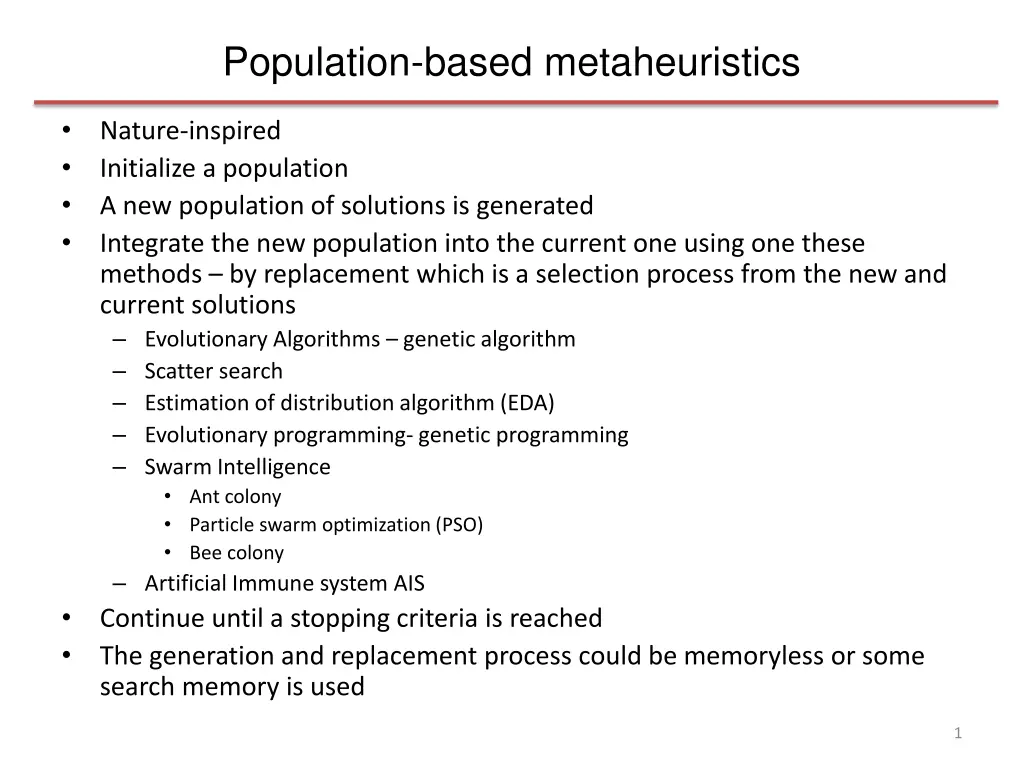 population based metaheuristics