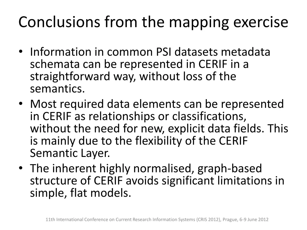 conclusions from the mapping exercise