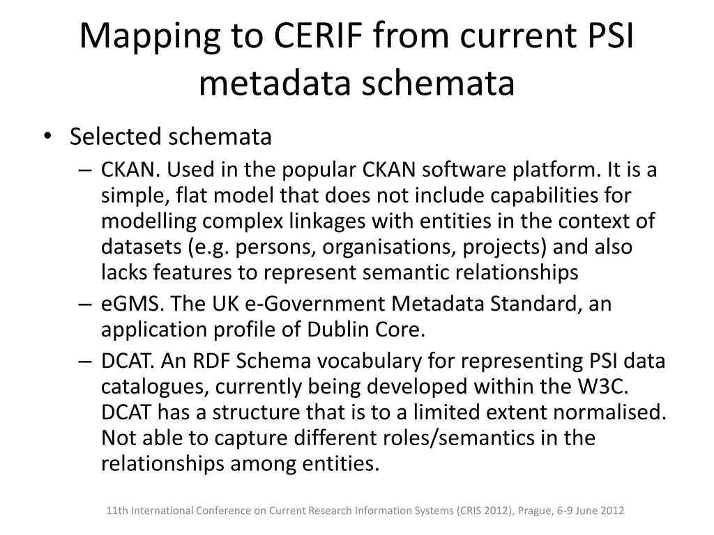 mapping to cerif from current psi metadata