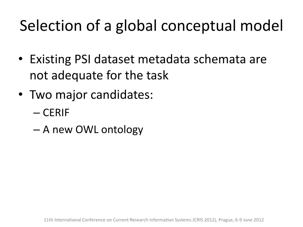 selection of a global conceptual model