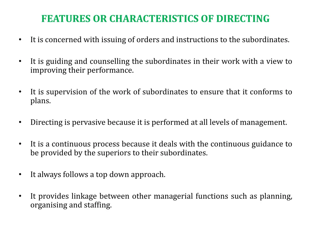 features or characteristics of directing