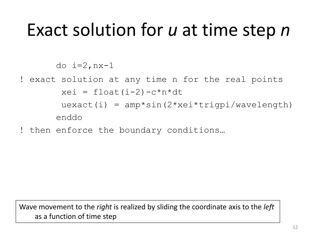 exact solution for u at time step n