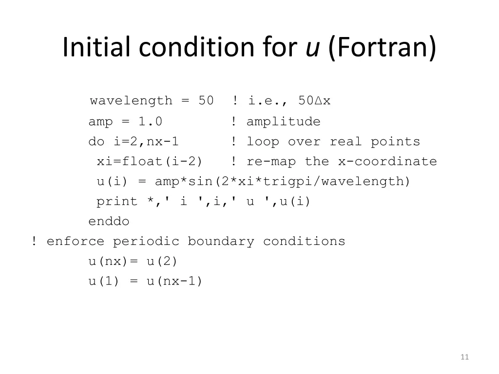 initial condition for u fortran