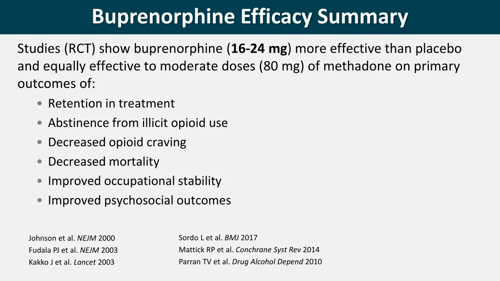 buprenorphine efficacy summary