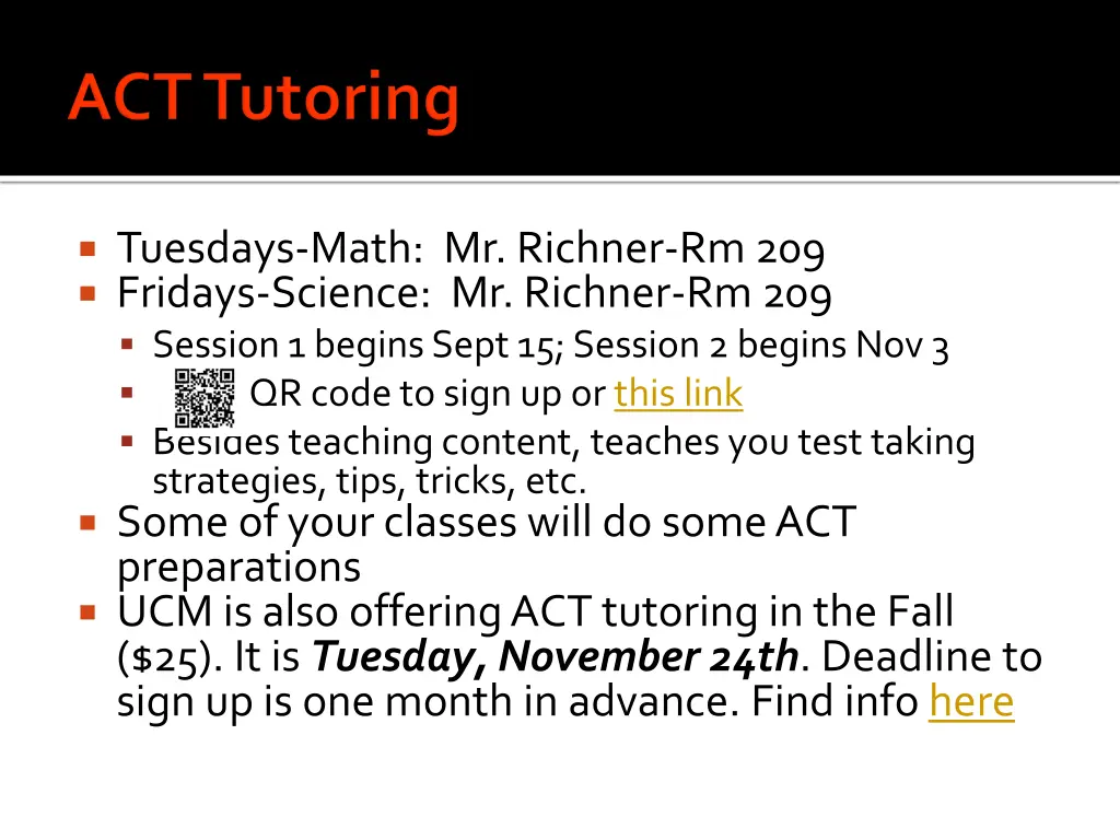 tuesdays math mr richner rm 209 fridays science
